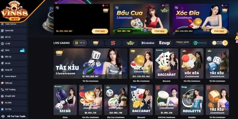 Sảnh chơi casino VIN88 hấp dẫn cho hội viên 